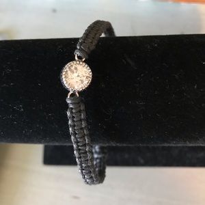 SOLD - Black Rope Bracelet with Crystal Charm NWOT
